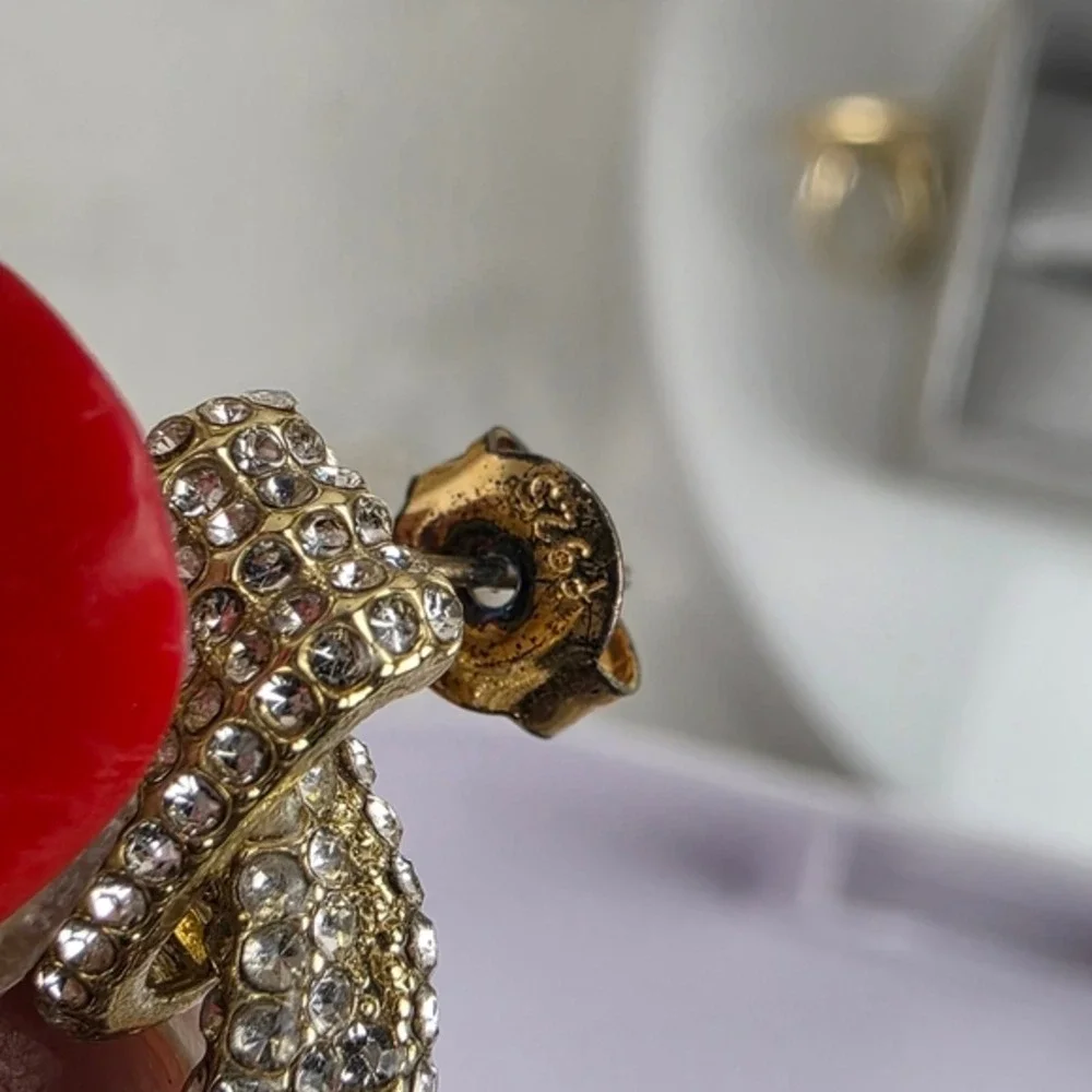 Gold Crystal Door Knob Hoop Earrings Pierced - Picture 9 of 11